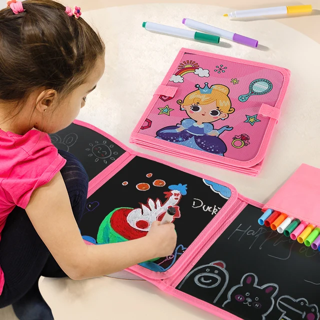 Folding blackboard drawing board for children, capable of repeatedly scrubbing drawing and writing books (with 12 color pen) 5