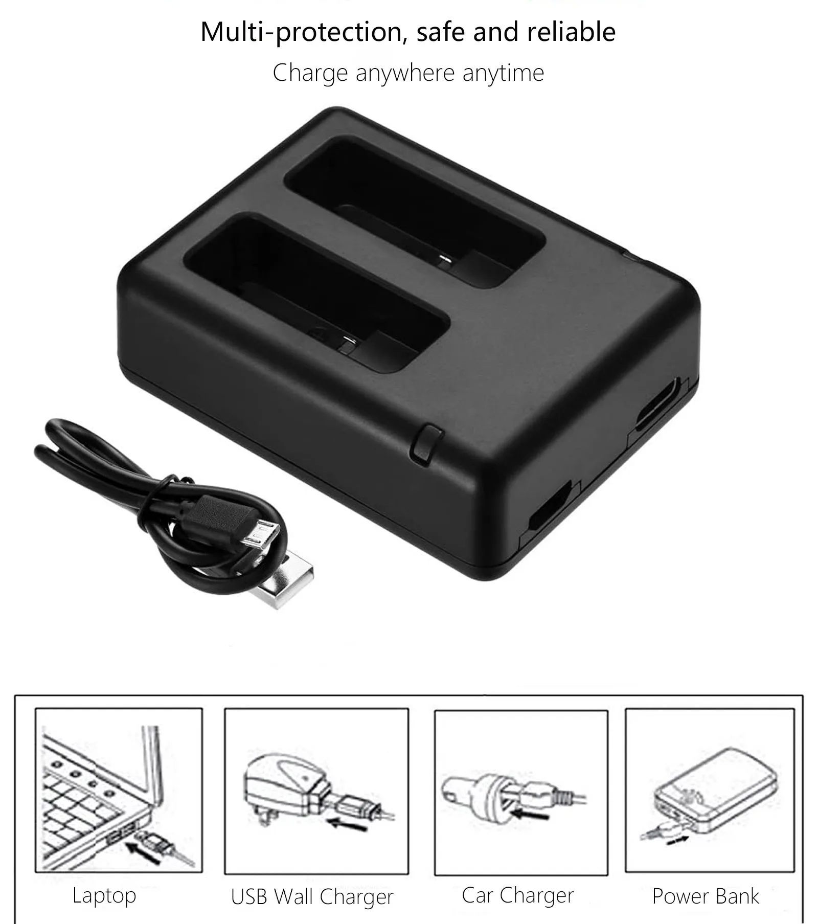 Chargeur Double pour GoPro HERO8 Noir - 5V/2A