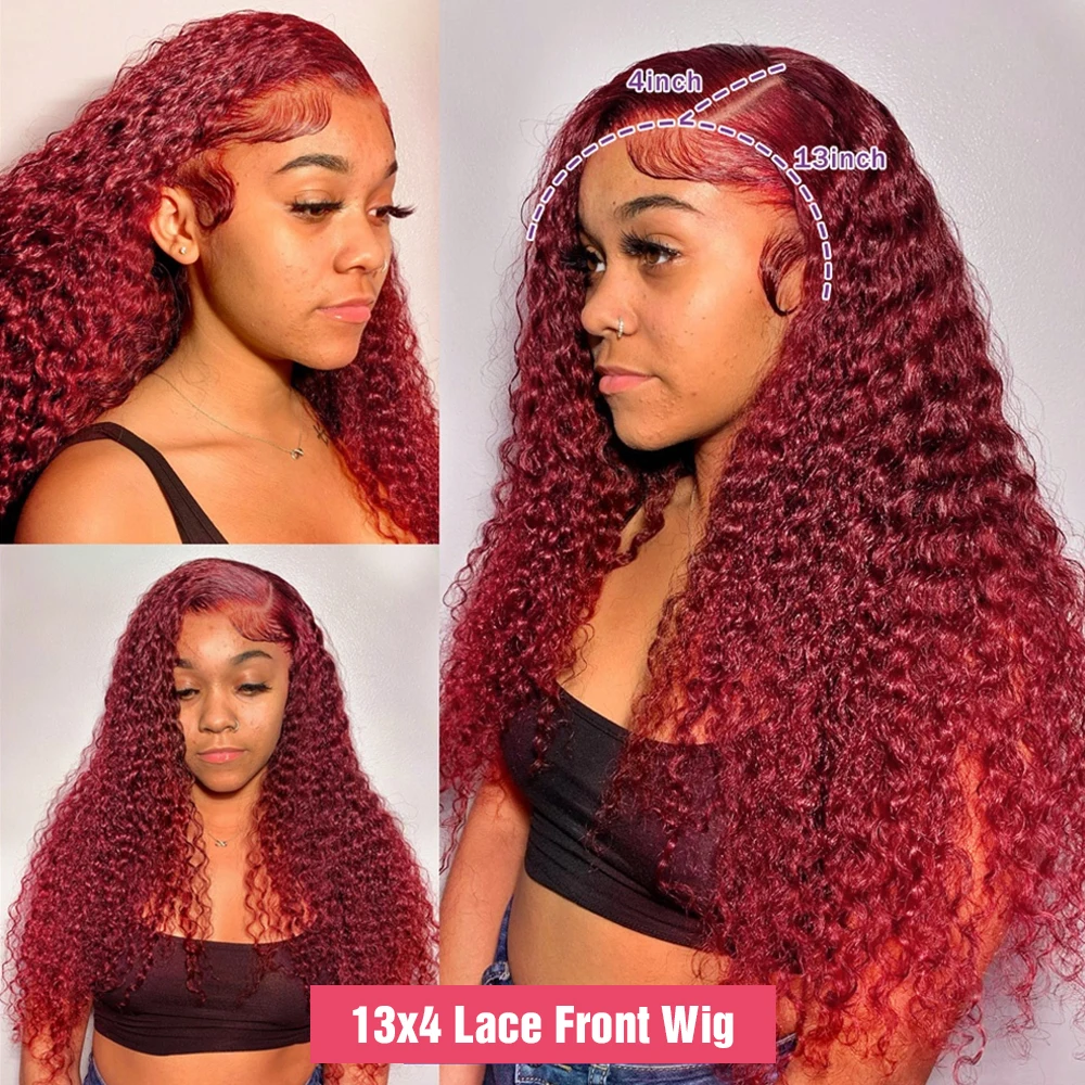 250% Burgundy 99J 13x6 HD Lace Frontal Wig Human Hair Water Deep