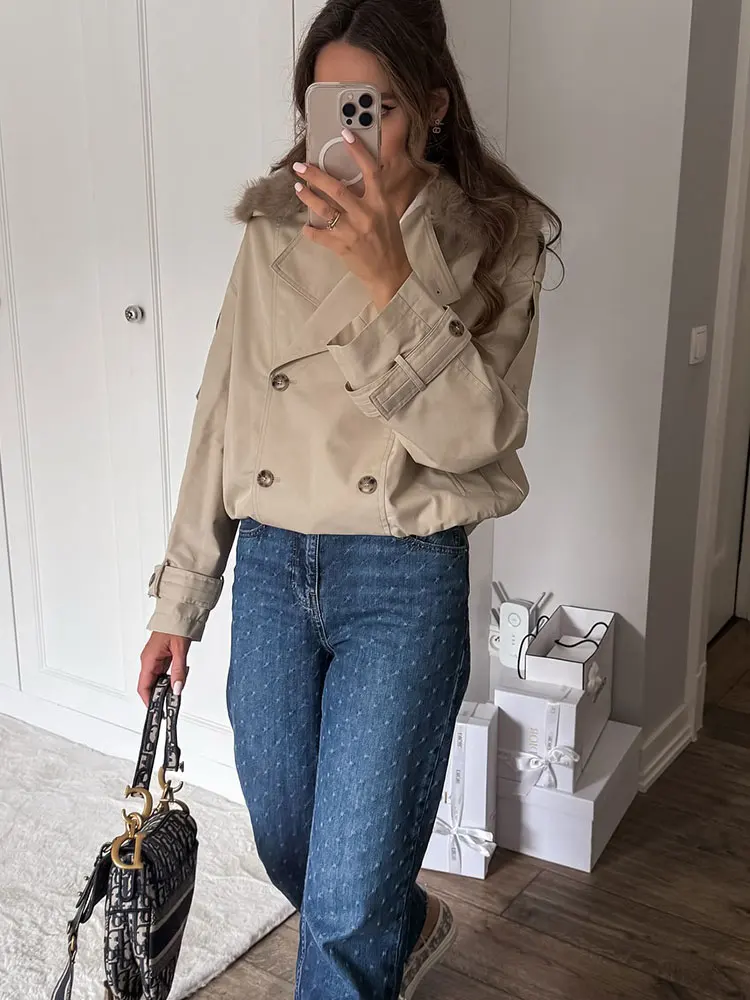 HH 2025 Autumn Women Trench Coat Double Breasted Lapel Long Sleeve Jackets Windbreaker Winter Office Lady Outerwear Coats