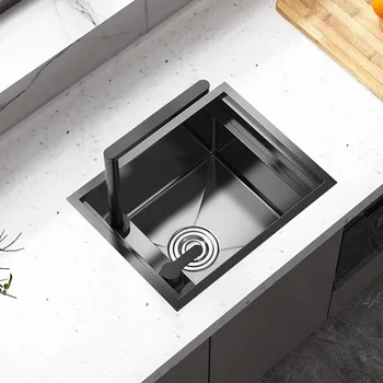 ทนทาน 304 สแตนเลสสตีลครัวมินิบาร์อ่างล้างจานพร้อมเคลือบนาโน,ก๊อกน้ําพับได้,ลดเสียงรบกวน,ชั้นป้องกันการควบแน่น 2