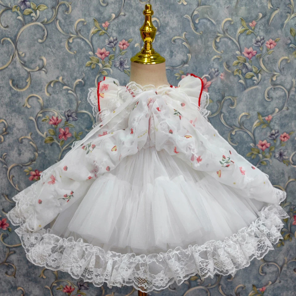 Exclusive creation Baby Summer Spanish Lolita Princess Ball Gown white Lace bowknot sundress Birthday Party Evening dress