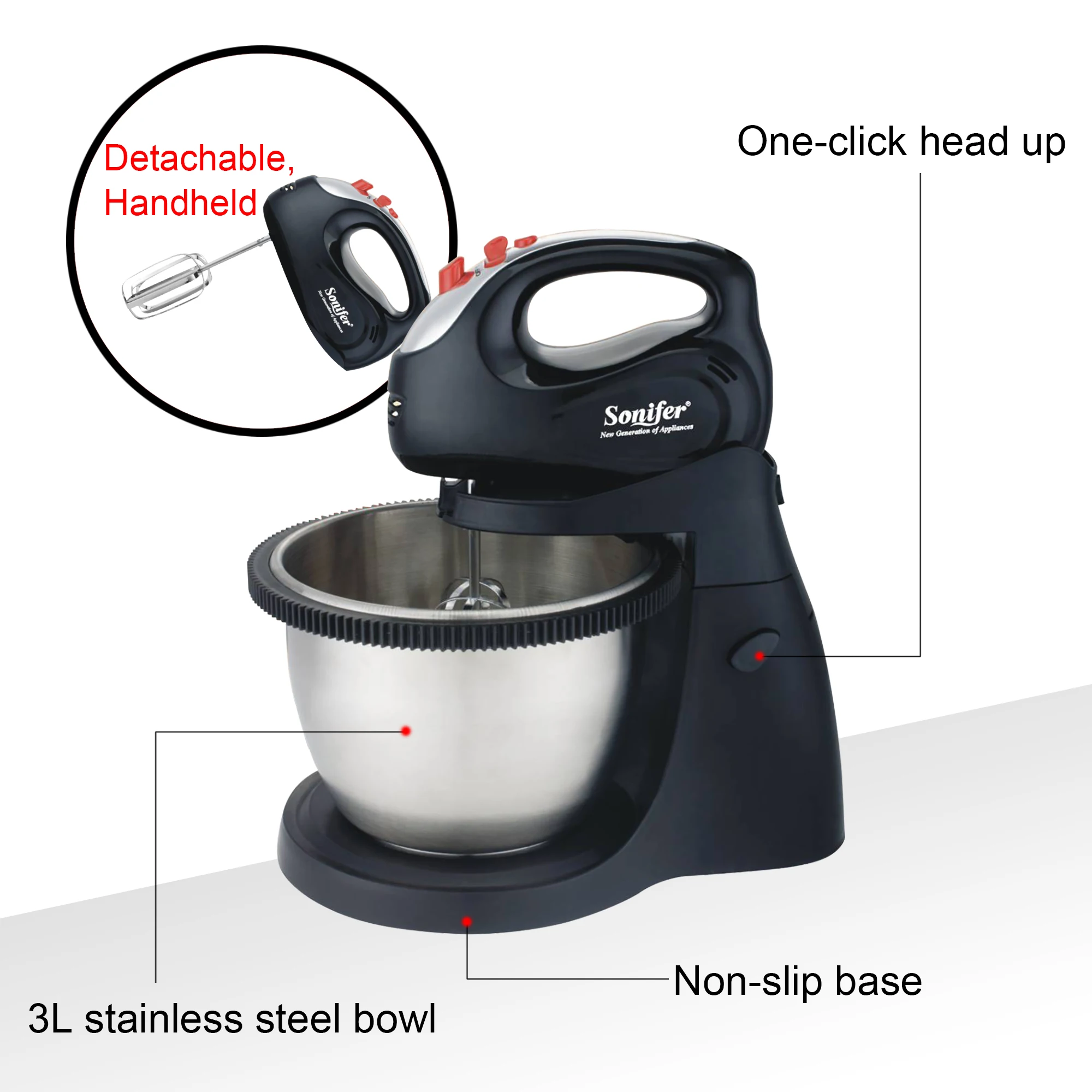 Stand Mixer Professional Kitchen Aid Chef Machine 250W Food Blender Cream Whisk Cake Dough Mixers With 3L Bowl Charm Sonifer 3