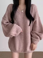 Soft Cozy Knitwear Women's Loose Autumn Winter New Sle Faionable Agel Small Outerwear Sweater Top V-ne Lantern Sve - Image 3