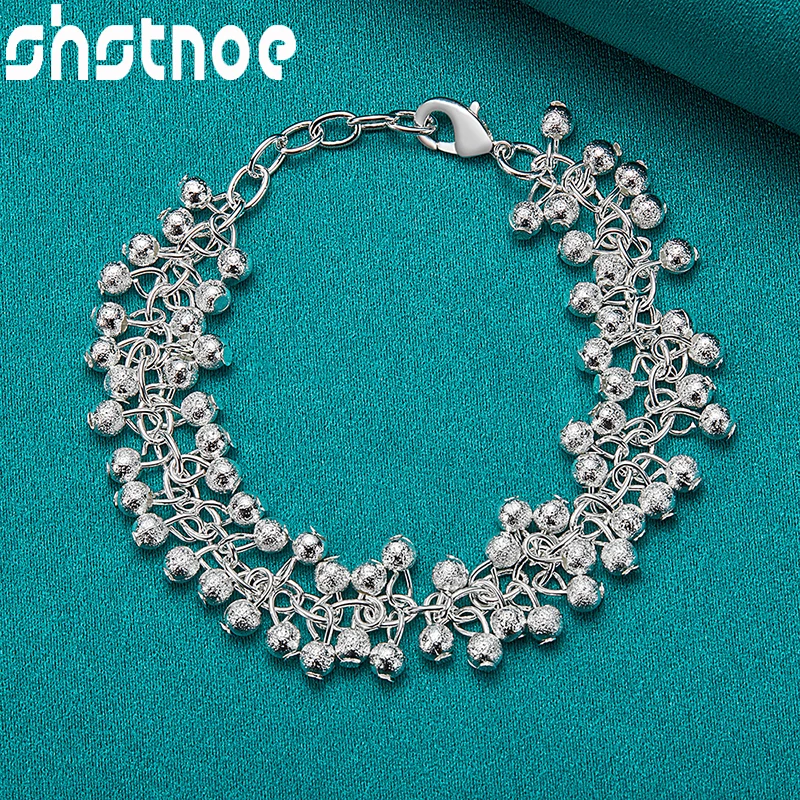 

SHSTONE 925 Sterling Silver Frosted Beads Chain Smooth Grapes Charm Bracelets For Women Wedding Party Gifts Lady Fashion Jewelry
