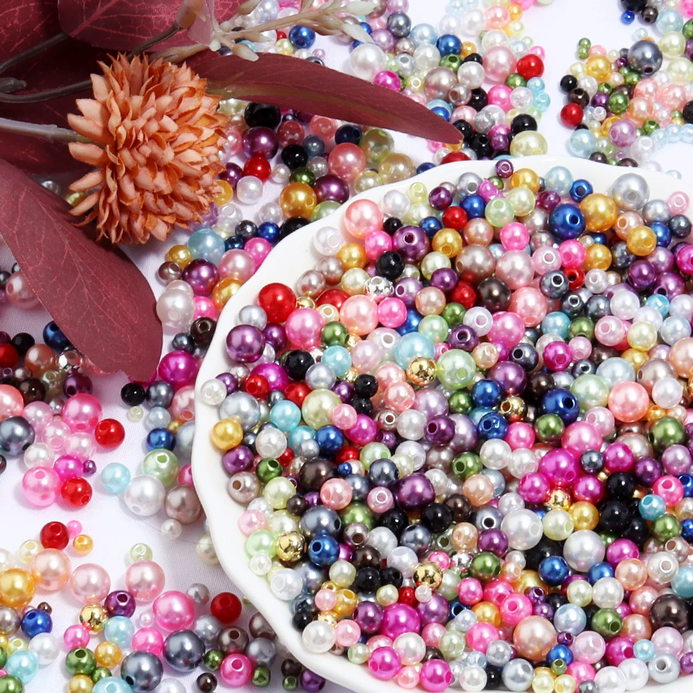 10g 3/4/5/6/8mm 혼합 ABS 모조 진주 구슬 화려한 플라스틱 구슬 보석 만들기 DIY 의류 장식 구슬
