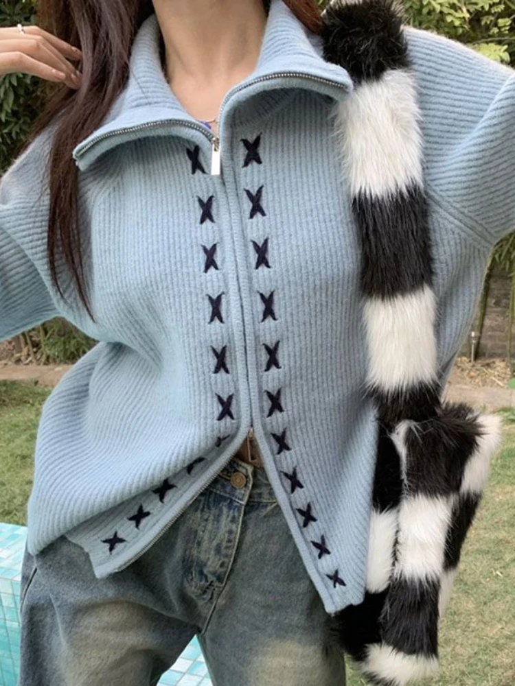 

Женский винтажный трикотажный кардиган оверсайз с V-образным вырезом