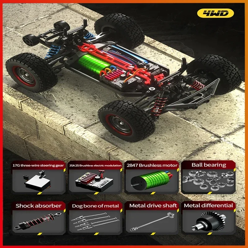 Q130 1:12 70KM/H 4WD RC Car with Light Brushless Motor Remote Control Cars High Speed Drift Monster Truck Toys for Adults Kids 5