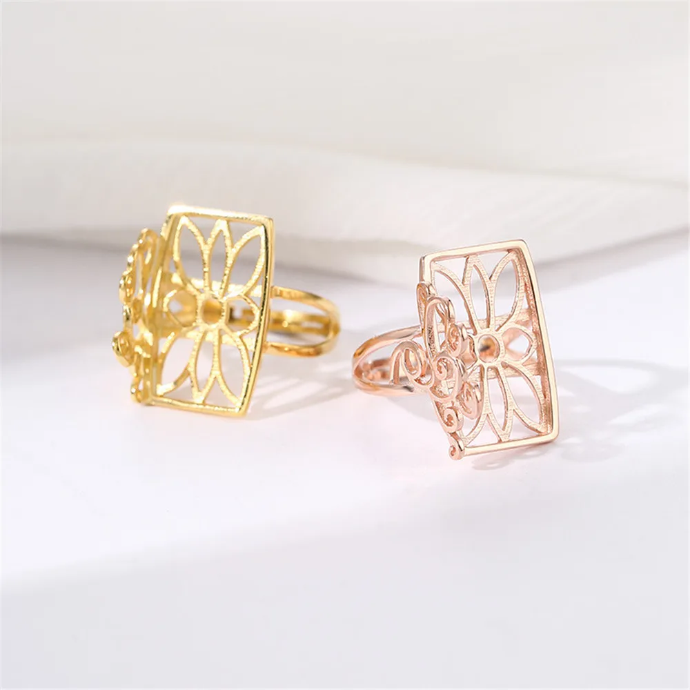 Ring Blank for 13x21mm Rectangle Cabochons Ring Setting Gold Plated 925 Silver Adjustable Ring Base RB196S