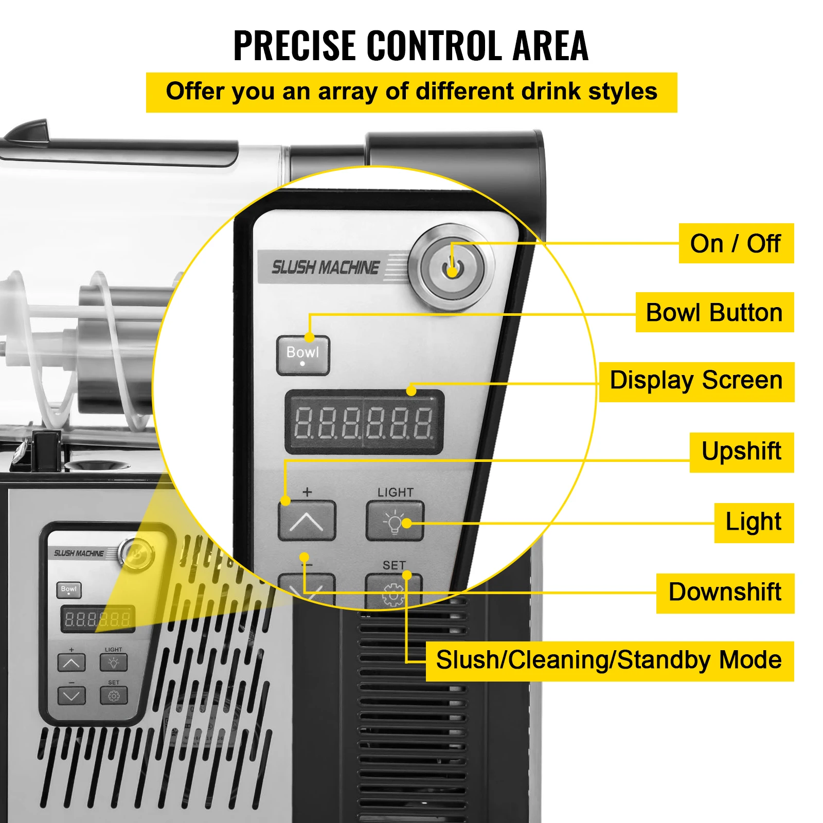 VEVOR Commercial Slushy Machine Single/Double Bowl Slush Drink Maker Stainless Steel Home Slush Frozen Drink Machine Auto Clean 4