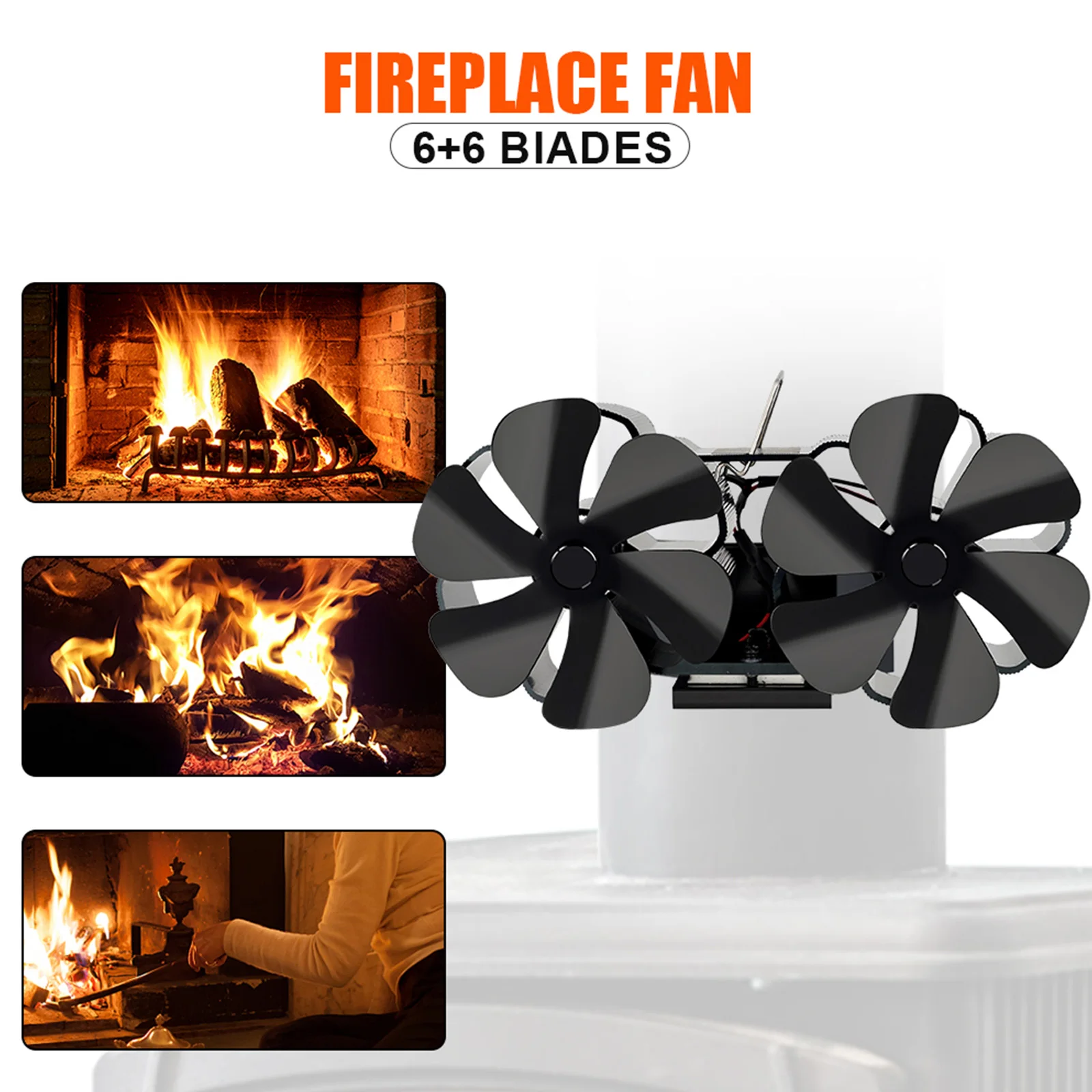 

Fireplace Fan Double Head 12 Blade Furnace Fan Wall Mounted Thermoelectric Module Silent Operation Warm Home Stove Accessories
