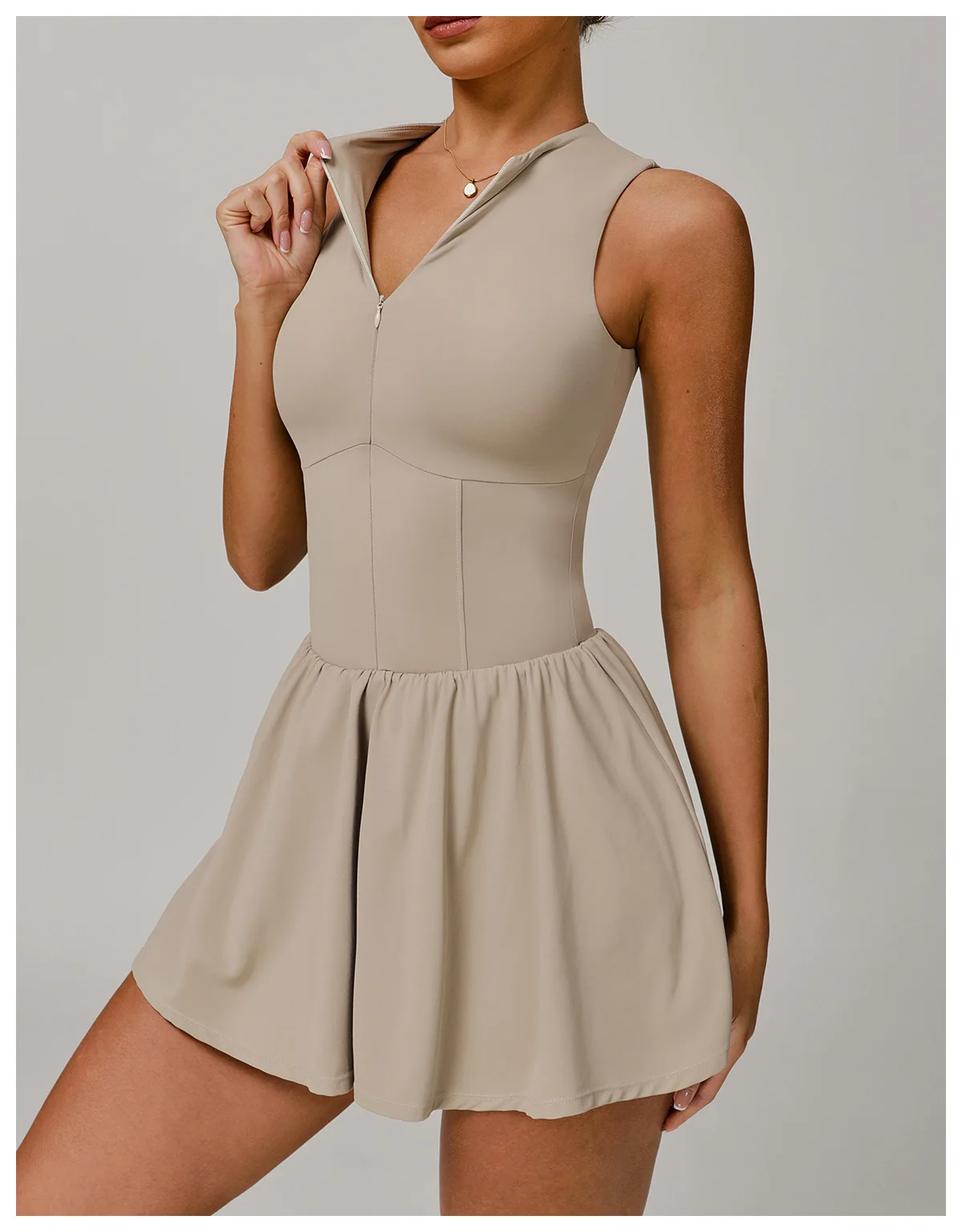Cloud Feeling One-piece Yoga Dress Sleeveless Zipper Slim Gym Fitness Workout Tennis Dress Breathable Running A Line Mujer