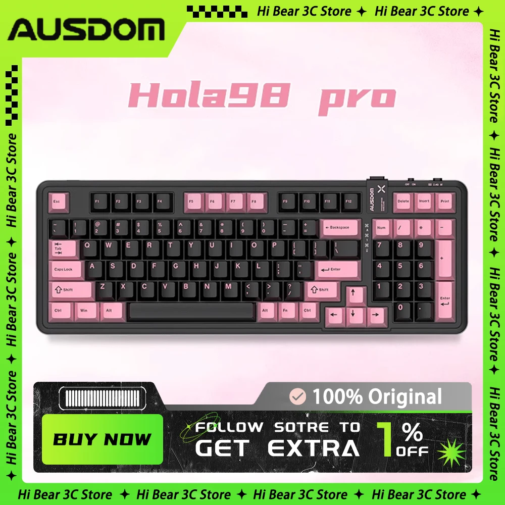 

AUSDOM Hola98pro Mechanical Keyboard Three Mode Hot Swap Gaming Keyboard Low Delay Gasket Ergonomics Pc Gamer Accessories Office