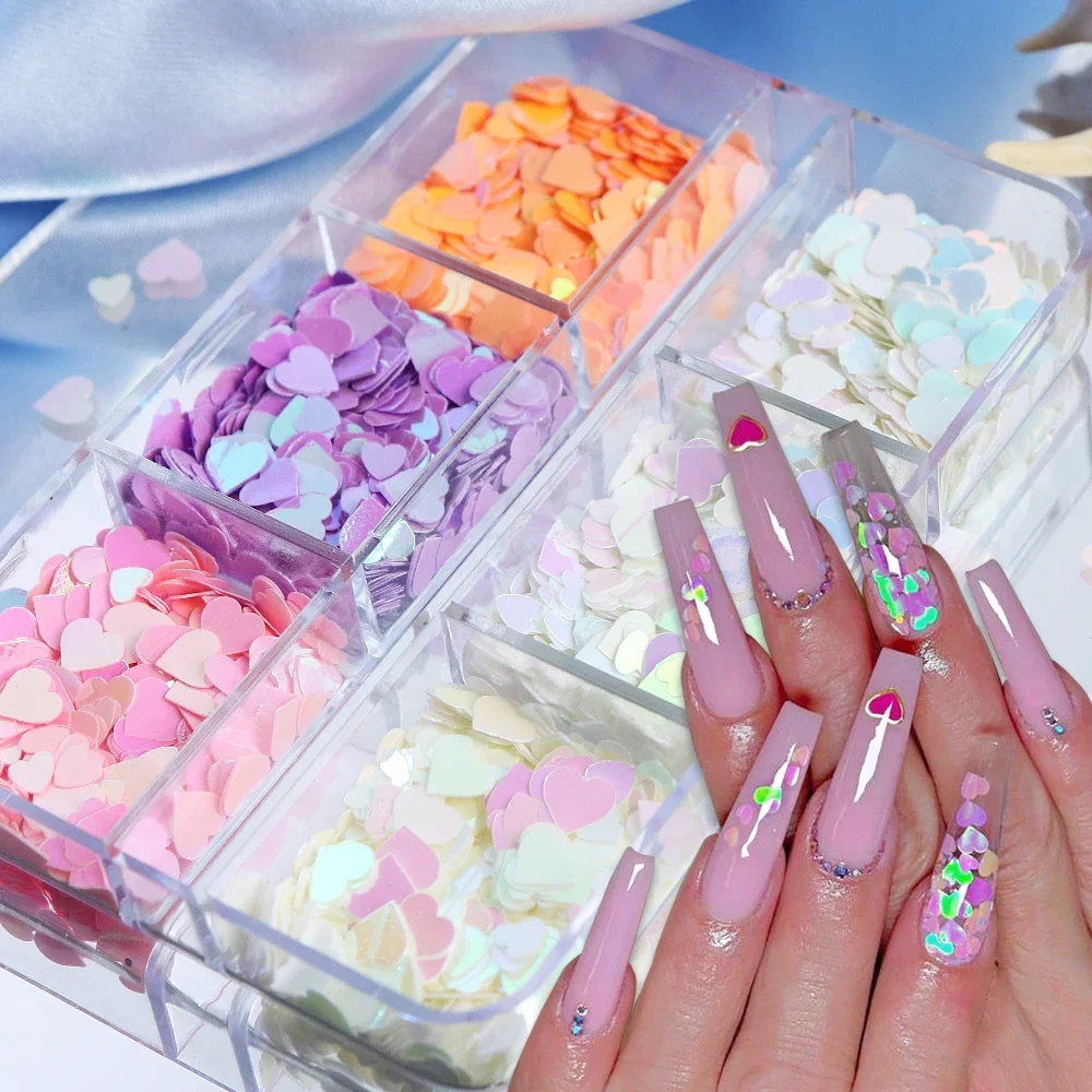 

Mermaid Heart Nail Art Sequins Love Hearts Valentine Decoration Holographic Glitter Pink Paillette Nails Accessories Supplies