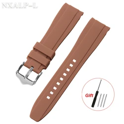 Soft Silicone Curved End Sport Watch Band Strap - Universal Fit 20mm 22mm - 22mm (Brown)