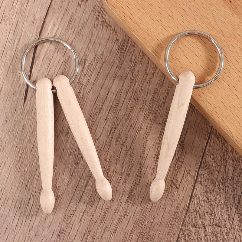 New Mini Beech Drum Sticks Keyrings Percussion Music Wood Drumsticks Keychain Key Ring Chain Man Women Boys Gift