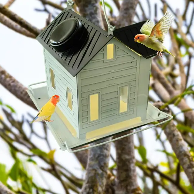 Home Style Bird Feeder Outdoor Swing Solar Bird Feeder Creative House Patio Feeder Outdoor Hanging Decoration 4