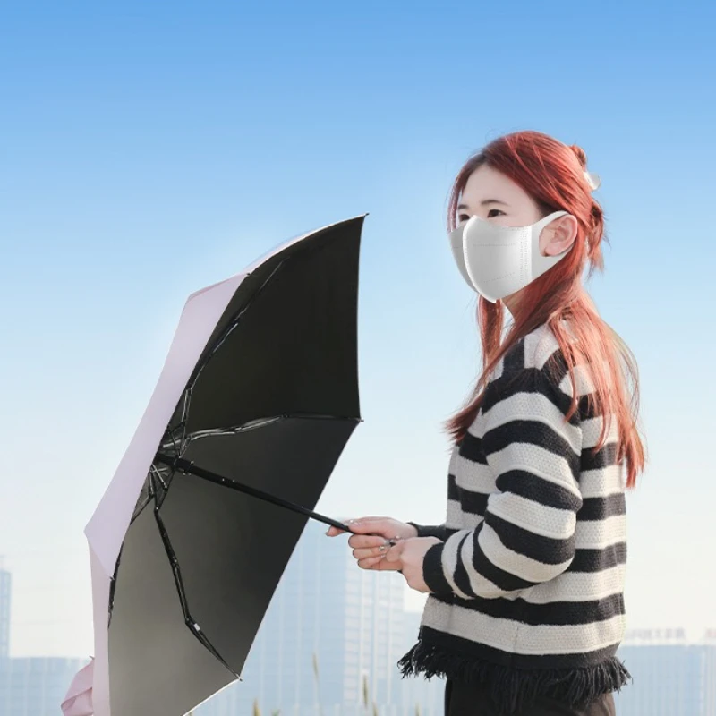 Macaron Color Sun Umbrella with Black Lining UPF 50+ UV Protection 6-Fold Portable Design with Strap & Storage Box (19 Inches)