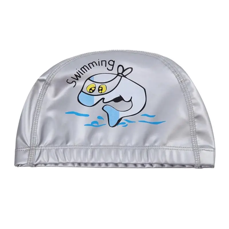 Kids Children Swimming Cap Waterproof PU Fabric Cute Cartoon Animal Dolphin Protect Ears Long Hair Boys Girls Swim Pool Caps Hat 3