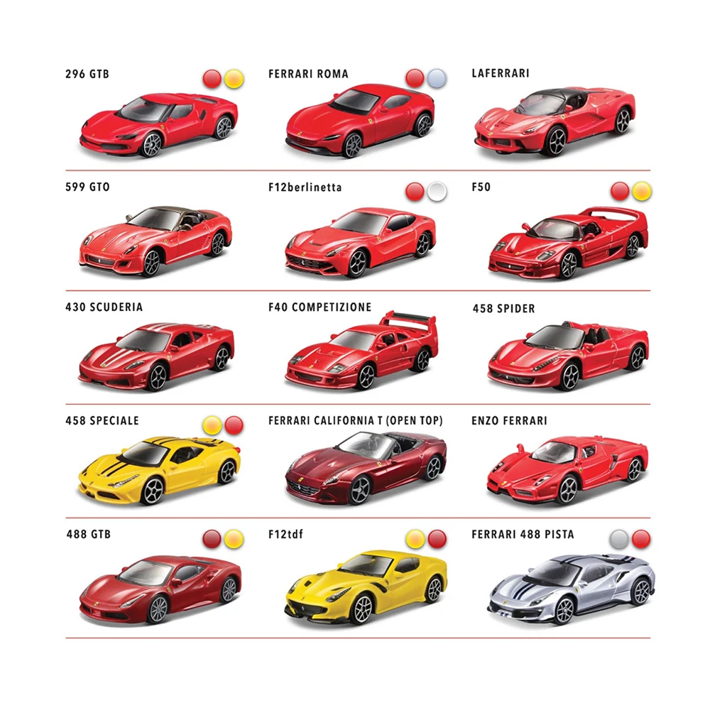 Bburago 1:64 Ferrari 1959 ELDORADO Laferrari 599 GTO F50 F40 458 Spider Speciale Enzo 488 GTB SF90 Stradale Alloy Car Model Toys 3