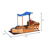 Outsunny Pirate Ship Sandbox with Cover and Rudder Wooden Sandbox with Storage Bench and Seat Outdoor Toy for Kids 3-8 Years Old 2