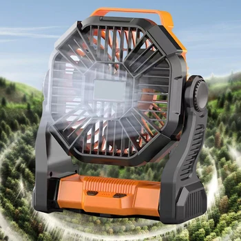 Camping Fan with LED Light Battery Operated Portable Desk Fan 90°Head Rotation Quiet Tent Fan 5200mAh for Outdoor Travel Hiking 4