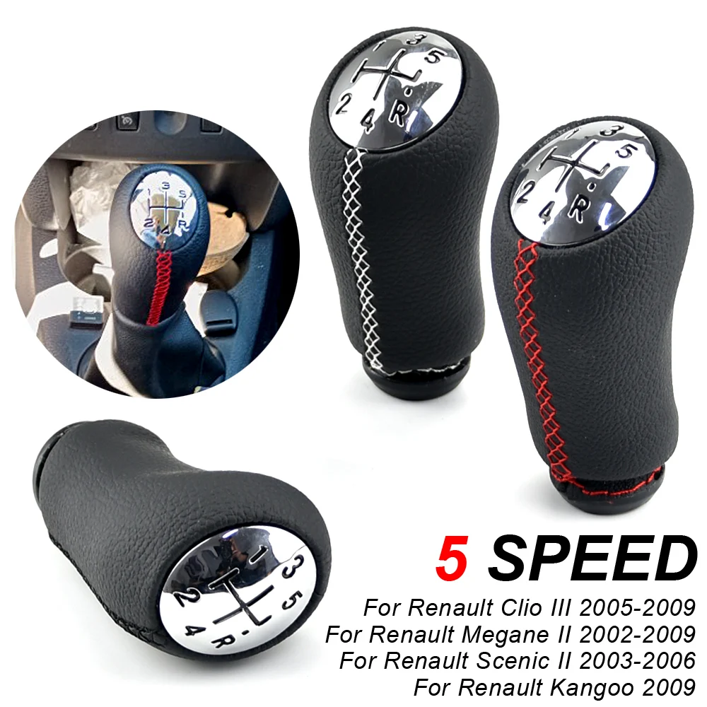 

Leather ABS Car Gear Shift Knob for Renault Clio 2 3 Megane 2 Scenic 2 Kangoo 5 Speed with Boot Cover Lever Stick Accessory