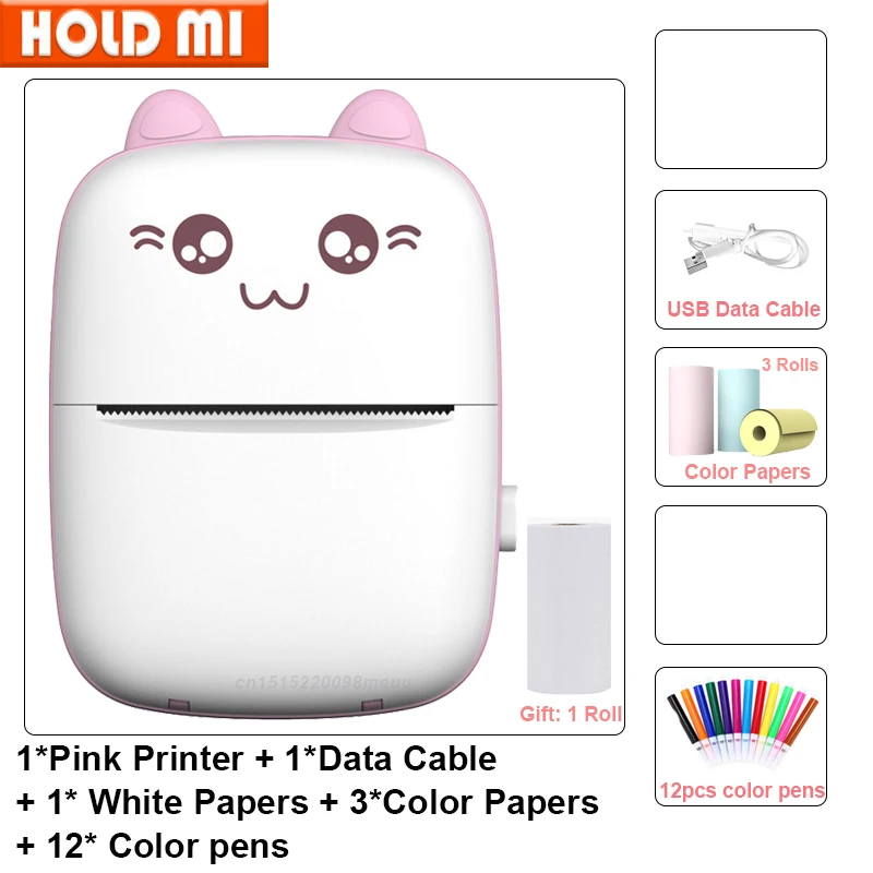 Portable Thermal Mini Printer MINI CAT Print sticker color Paper Photo Pocket 57mm Printing Wireless support Android IOS phones canon small photo printer Printers