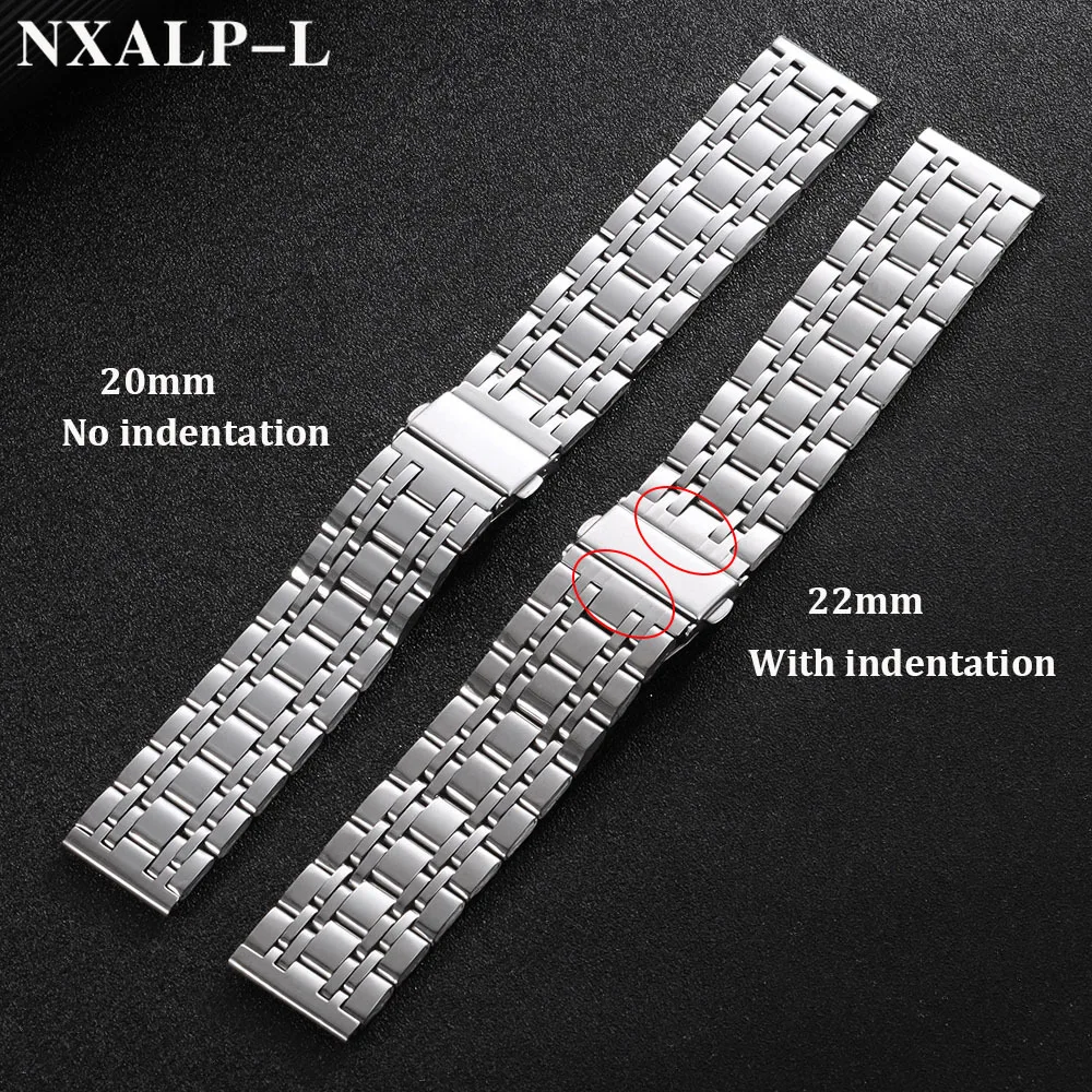 Polished Stainless Steel Universal Watch Strap Bracelet, 20mm/22mm