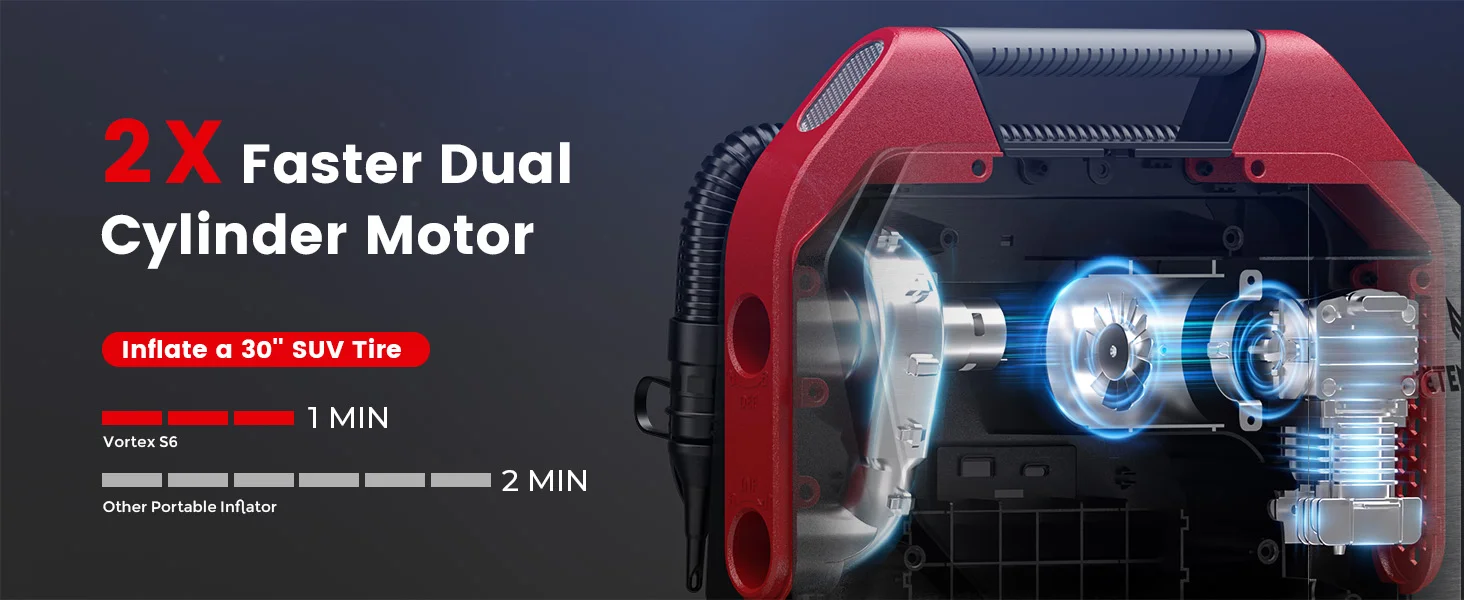 New ETENWOLF S6SE Portable Air Compressor 100% Duty Cycle & Dual Cylinder 19200 mAh Car Tire Inflator Bicycle pump Air pump S2991c99cee464bfb98ef25bbf93bf751l