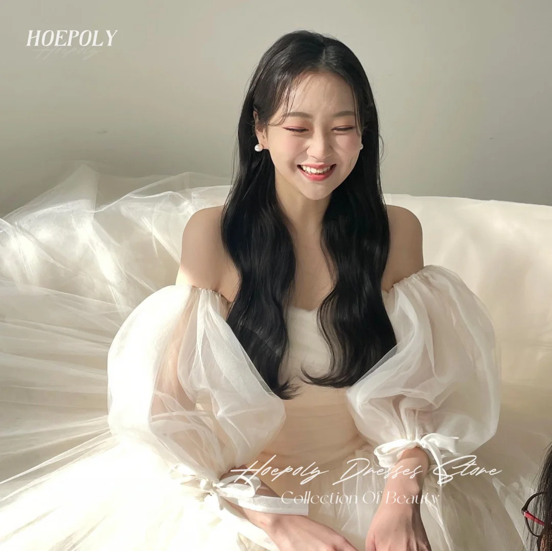 

Hoepoly Organza Formal Occasion Wedding Party Dress Puff Sleeves 드레스 Sweetheart Prom Gowns Evening Dresses for Special Events