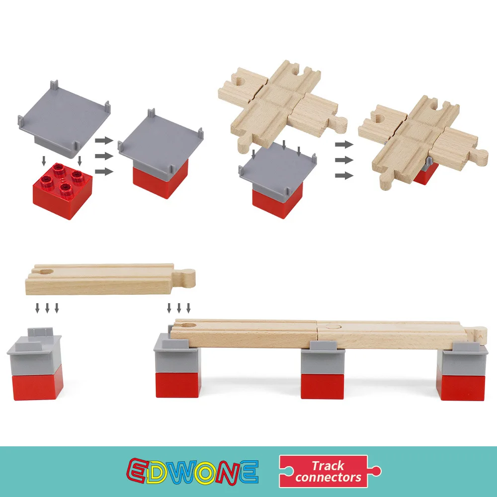 NEW Wooden Train Track Accessories Plastic Building Blocks Adapter Set Wooden Track Connectors fit for Railway Tracks Toys 5