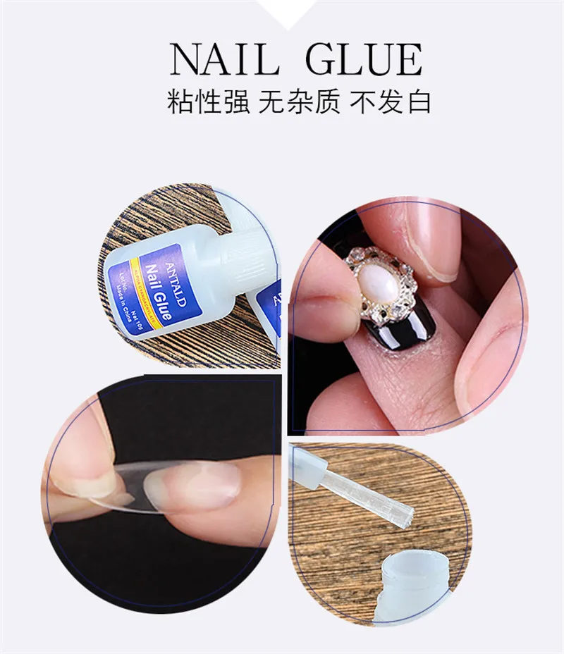 5pcs/set 10g False nail tips Glue Nail Art Decoration with Brush False nail glue for stickers and decals Manicure tools nail glue