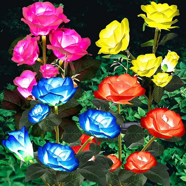 Luces solares decorativas para exteriores, lámpara de flores rosas para césped, Patio, decoración de jardín, 5 cabezales - Imagen 2