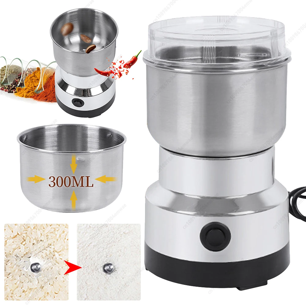 Spice Pepper Grinder 4-Blade Spice Blender Stainless Steel Dry Grain Mill Portable Herb Grinders Maker for Rice Beans Seasonings