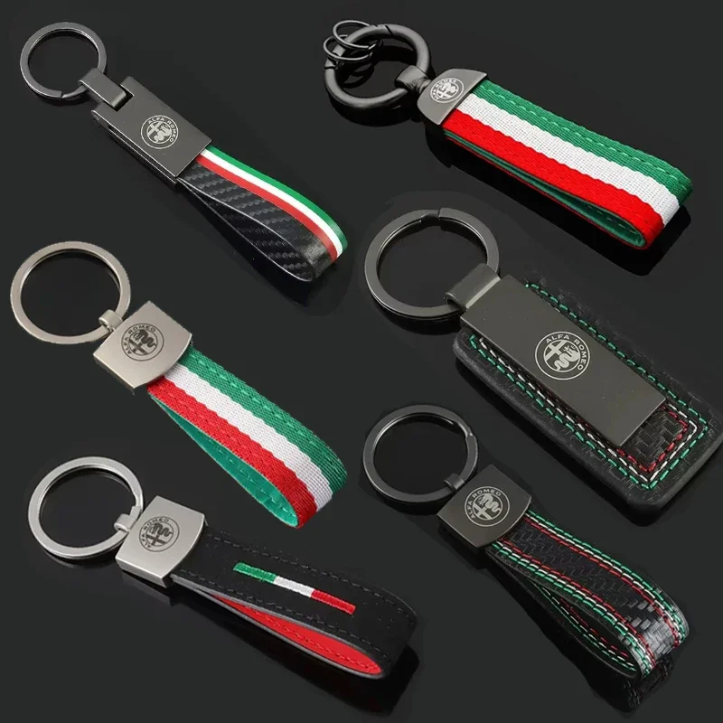 Luxury Leather Car Badge Keychain with Alfa Romeo Logo