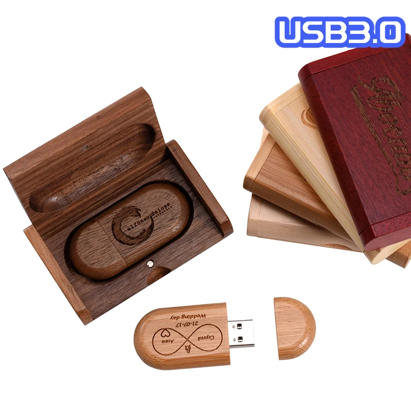 High Speed USB 3.0 Flash Drives Real Capacity Wooden Free Logo Pen Drive Wedding Custom Memory Stick 64GB/32GB/16GB/8GB U Disk