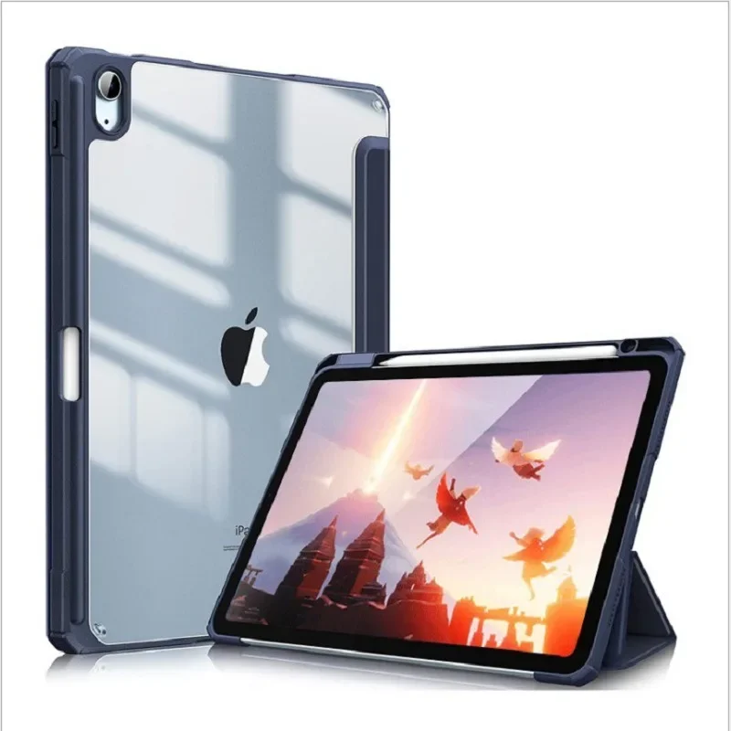 

For iPad 10th Generation 2022 Case with Pencil Holder Hybrid Slim Tri-fold Stand Protective Cover with Clear Back for iPad 10