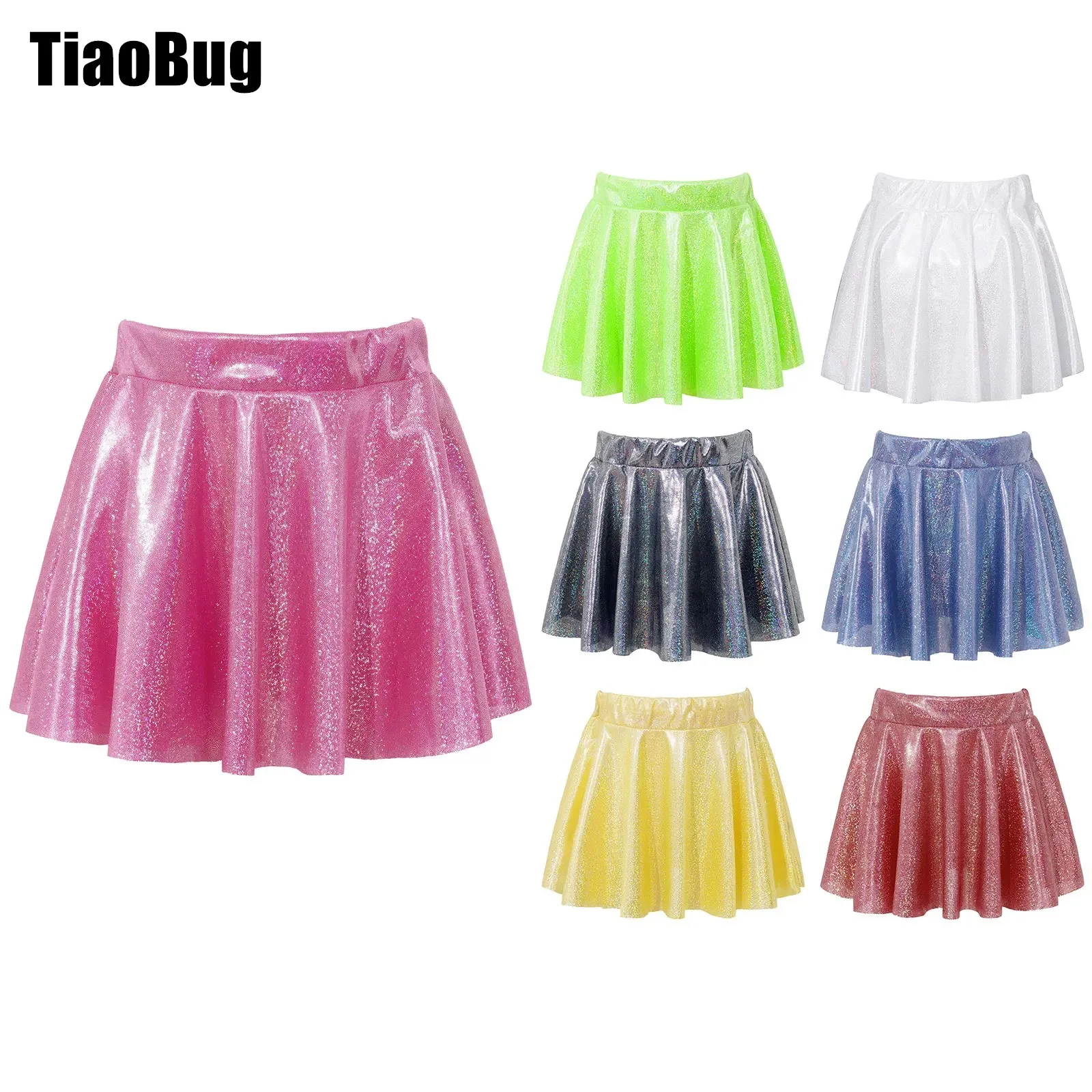 

Kids Girls Shiny Sequins Style Dance Skirt Stylish Performance Clothing Elastic Waistband