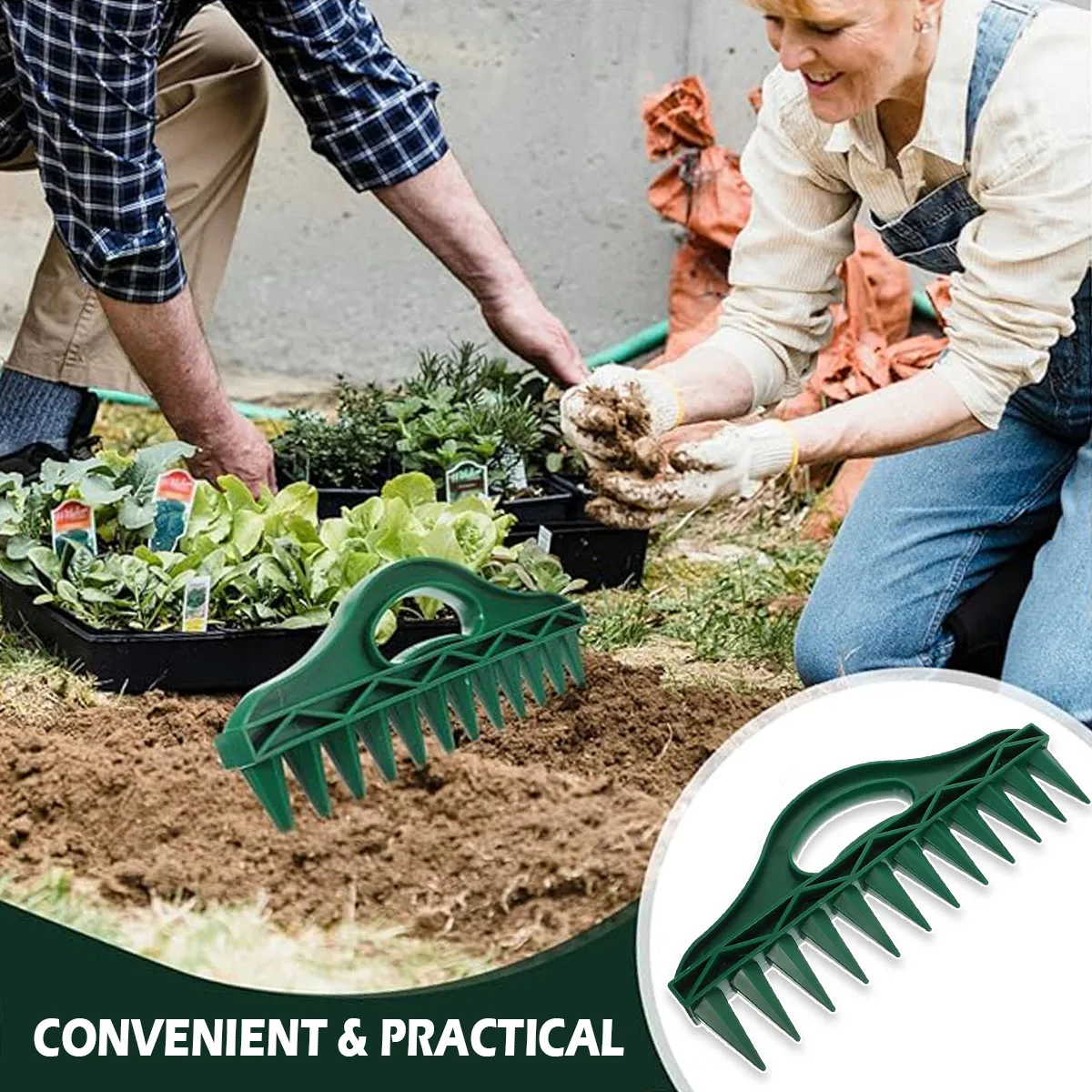 Hand Dibbler Garden Tool With 12 Holes Plant Seed Soil Digger for Fast Seeding Waterproof Durable PP Material