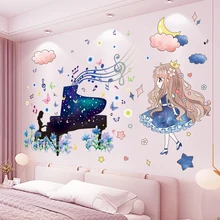 

Cartoon Girl Wall Stickers Decor DIY Piano Flowers Mural Decals for Kids Rooms Baby Bedroom Children Nursery Home Decoration
