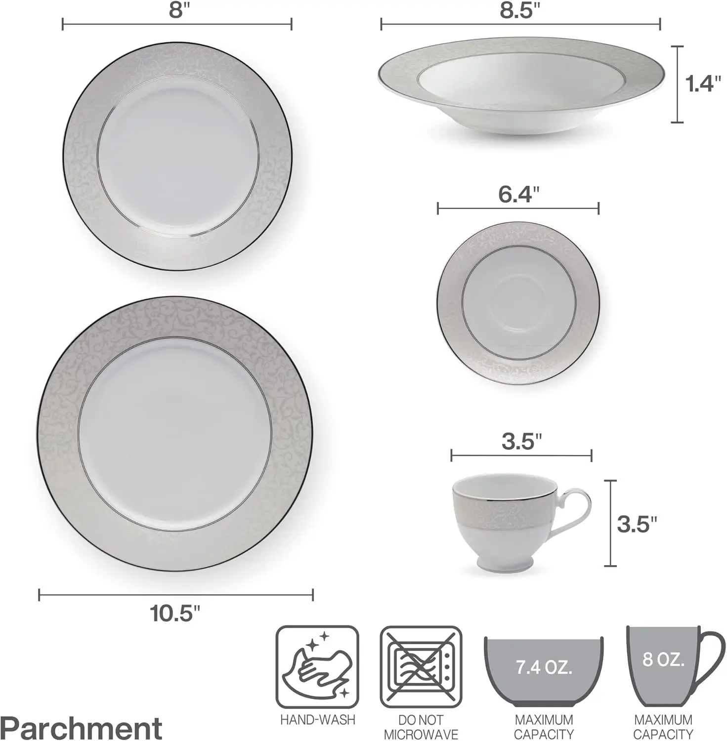 Parchment 40-Piece Dinnerware Set, Service for 8, Durable Porcelain Plates, Bowls, and Mugs with Contemporary Design