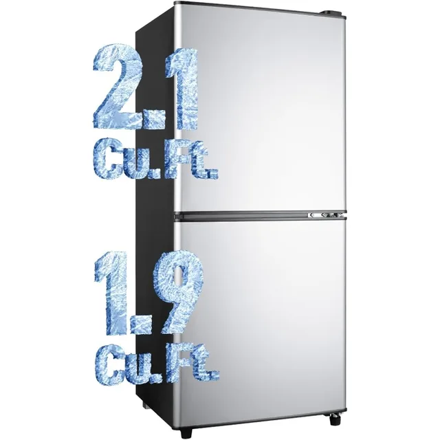 4.0 Cu.Ft Fridge with Bottom Freezer, Double Door Refrigerator with Drawer, 7 Level Temperatures, Adjustable Shelves for Bedroom 1