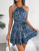 Mini robe à volants imprimé léopard pour femme, col licou sexy, mode printemps et été 3