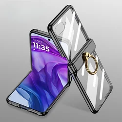Enhanced Electroplated Magnetic Ring Holder Phone Case with Hinge Protection for Moto Razr 50 Ultra (Black)