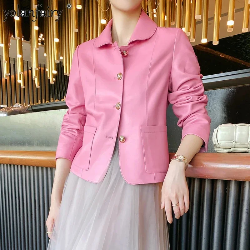 

2023 New Natural Sheepskin Coat Women's Leather Jacket Female Top Short Elegant Coats and Jackets for Women Clothing FCY4912