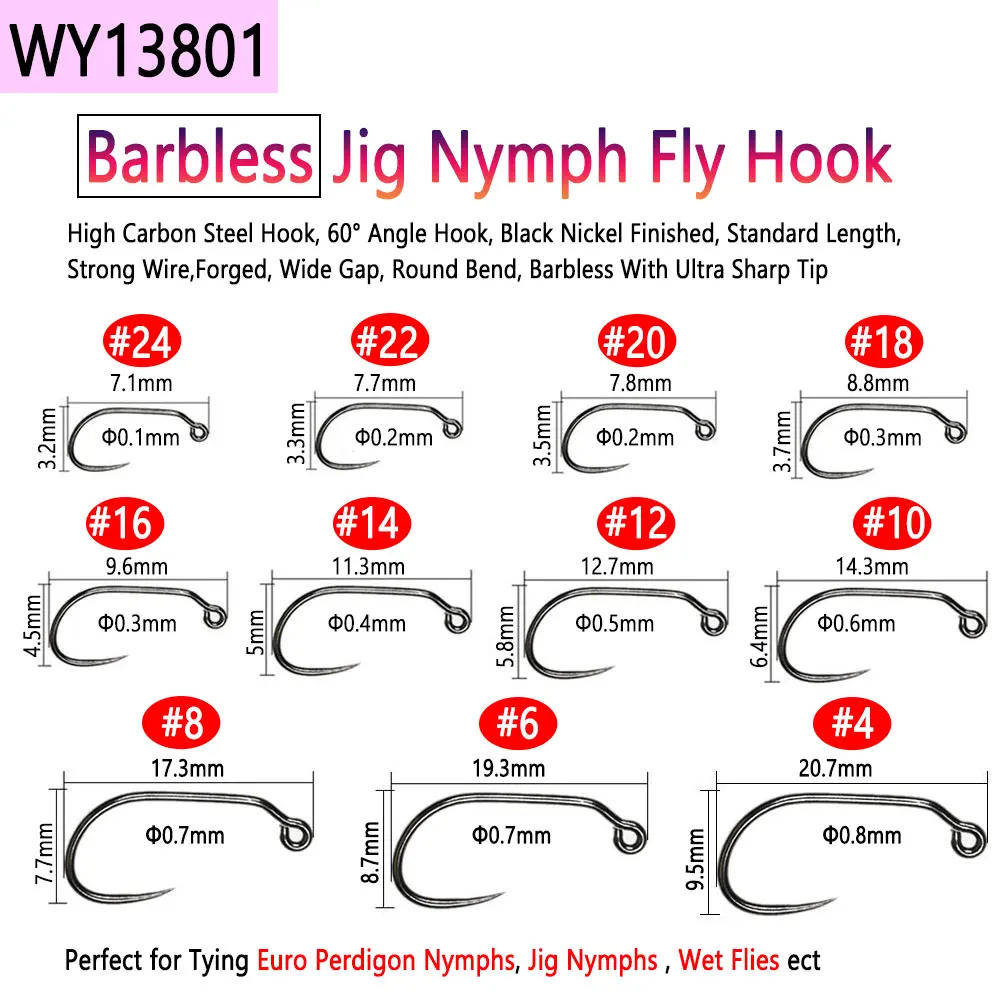 Bimoo 30pcs High Carbon Steel Barbless Fly Tying Hooks For Tying Jig Nymph  Stonefly Caddis Nymph Wet Dry Fly Trout Fishing Lures