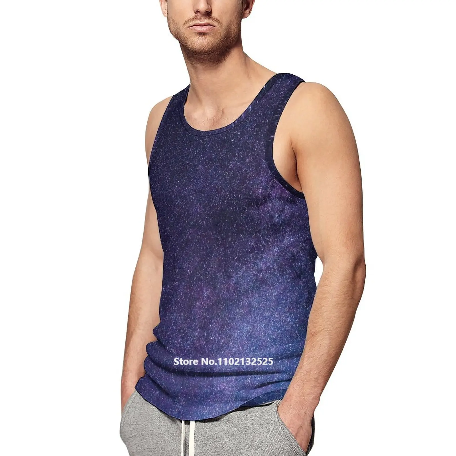 

Men Nature Landscape Vest Printed Blue Ocean Mountains Pattern Streetwear Fashion Crew Neck Sleeveless Tanks Tops
