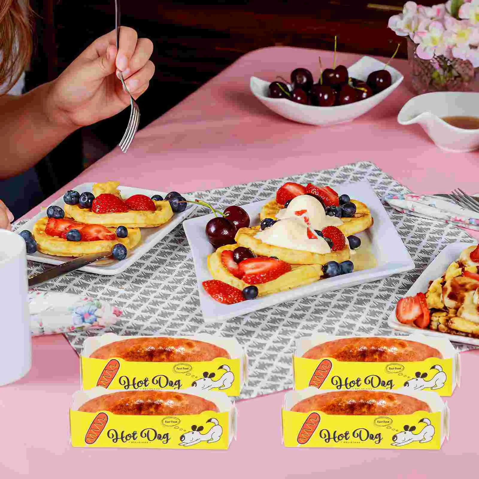 Party tableware disposable food trays 50 Pcs Cardboard Decorative Paper Hot Dog Containers M Food Serving Tray Pack disposable