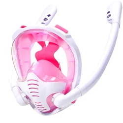 Panoramic Full Face Snorkel Mask with Dual Snorkels - Anti-Fog & Leak-Resistant Design - L/XL (WhitePink)